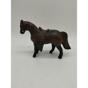 Vintage Metal Horse Statue Figurine 4.5" Tall Copper/ Brass Western Saddle Decor